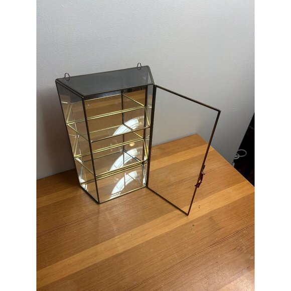 Vintage brass and glass mirrored curio cabinet minis crystals Knick wall shelf - Picture 1 of 8